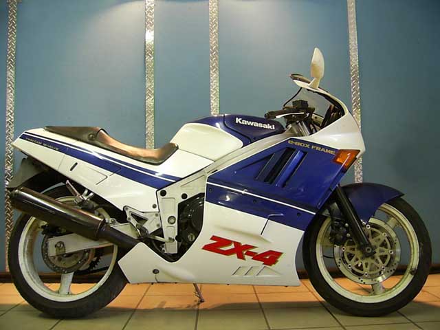 Blue and White Kawasaki ZX-4